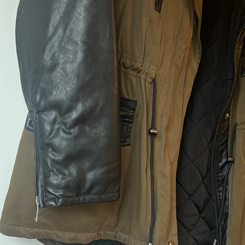 Forever 21 Pleather and Army Green Heavy Duty Jacket with Drawstring Size M - Picture 2 of 6